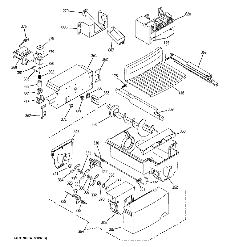ICE MAKER & DISPENSER Diagram and Parts List for PSP25SGMFCBS  General Electric Refrigerator