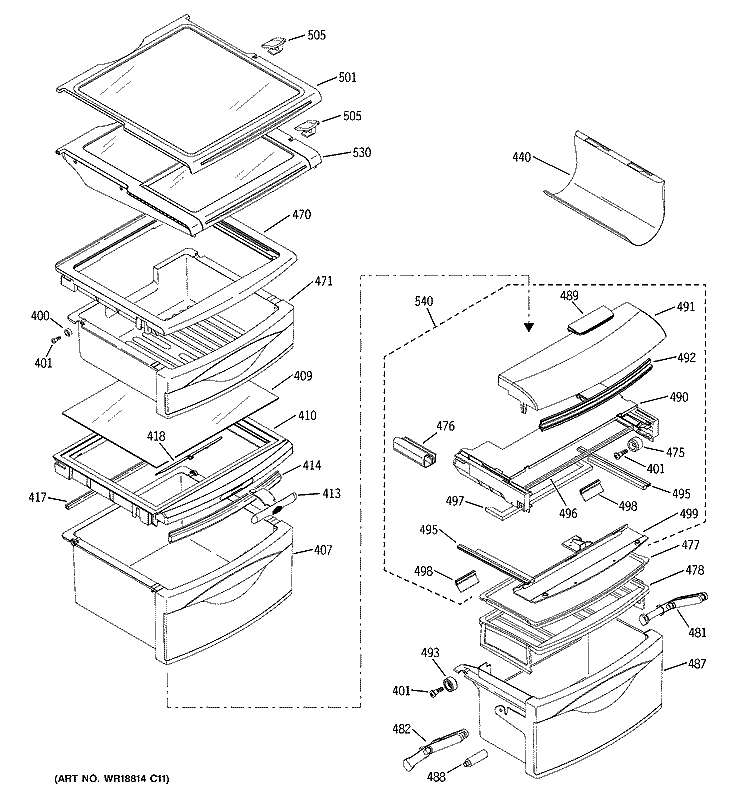 FRESH FOOD SHELVES Diagram and Parts List for PSP29SHMFCBS  General Electric Refrigerator