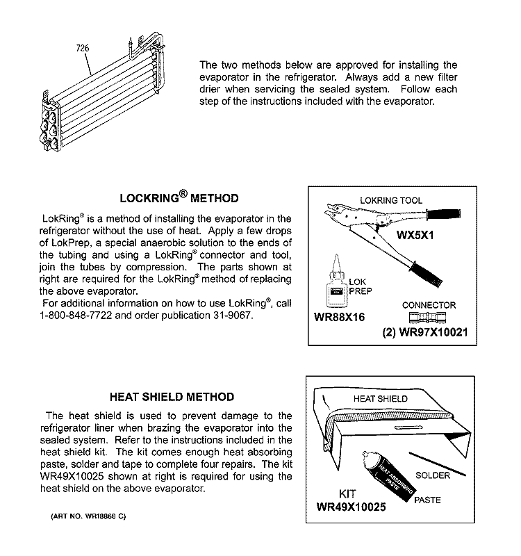 EVAPORATOR INSTRUCTIONS Diagram and Parts List for GTG22JBMARWW  General Electric Refrigerator