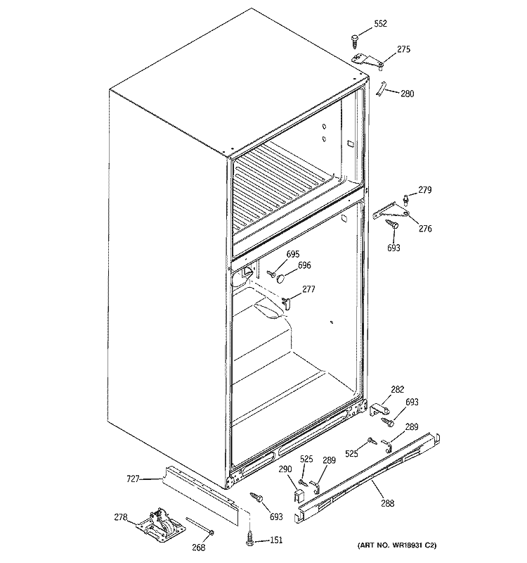 CASE PARTS Diagram and Parts List for GTG22JBMARWW  General Electric Refrigerator