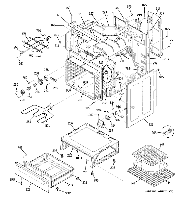 BODY PARTS Diagram and Parts List for JBP69CF3CC  General Electric Range