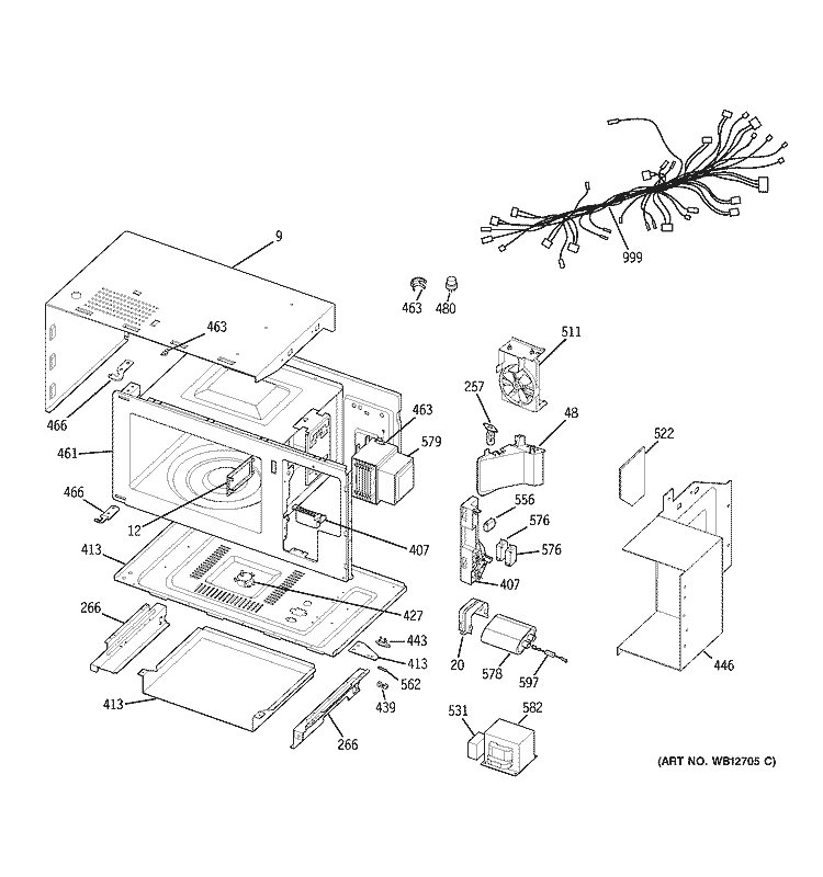 MICROWAVE BODY PARTS Diagram and Parts List for JT965WF1WW  General Electric Microwave Oven Combo