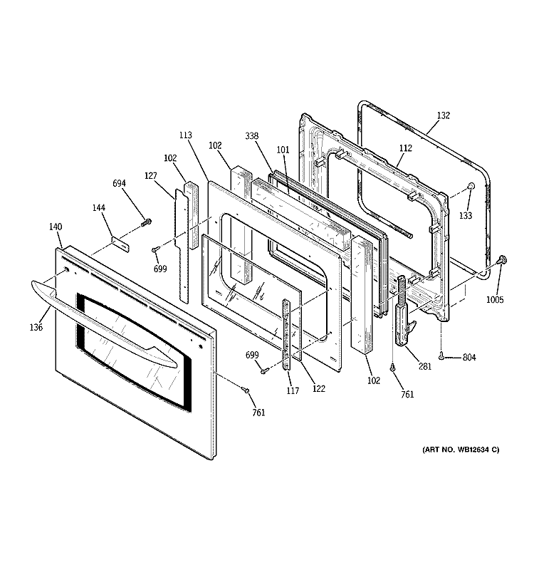 DOOR Diagram and Parts List for JT965SF1SS  General Electric Microwave Oven Combo
