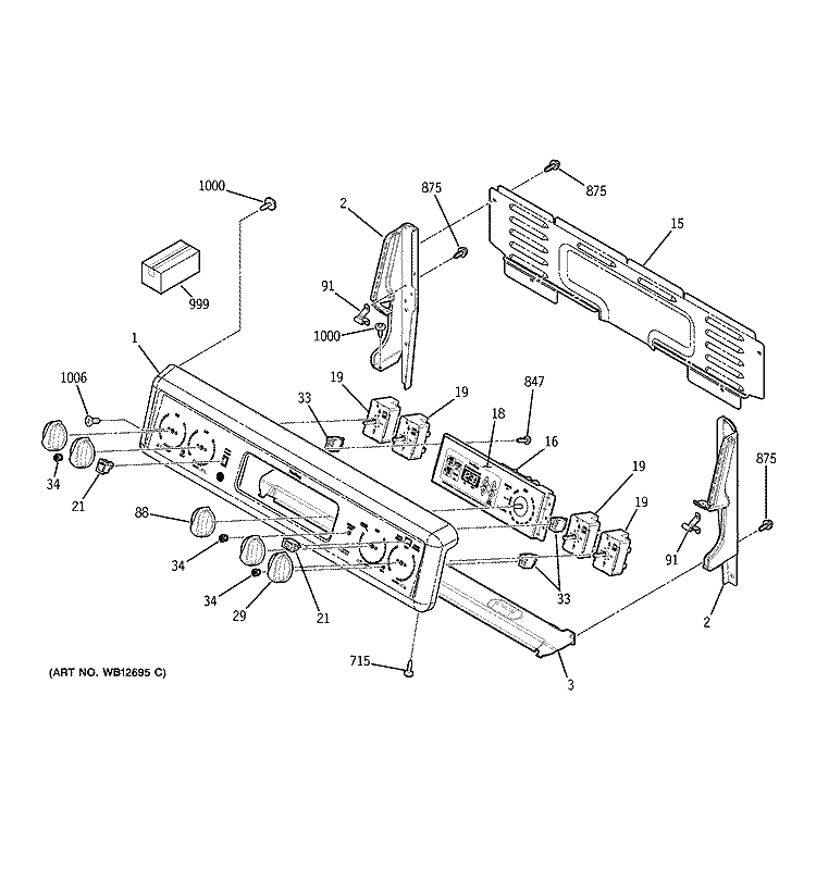 CONTROL PANEL Diagram and Parts List for EER3001F01SS  General Electric Range
