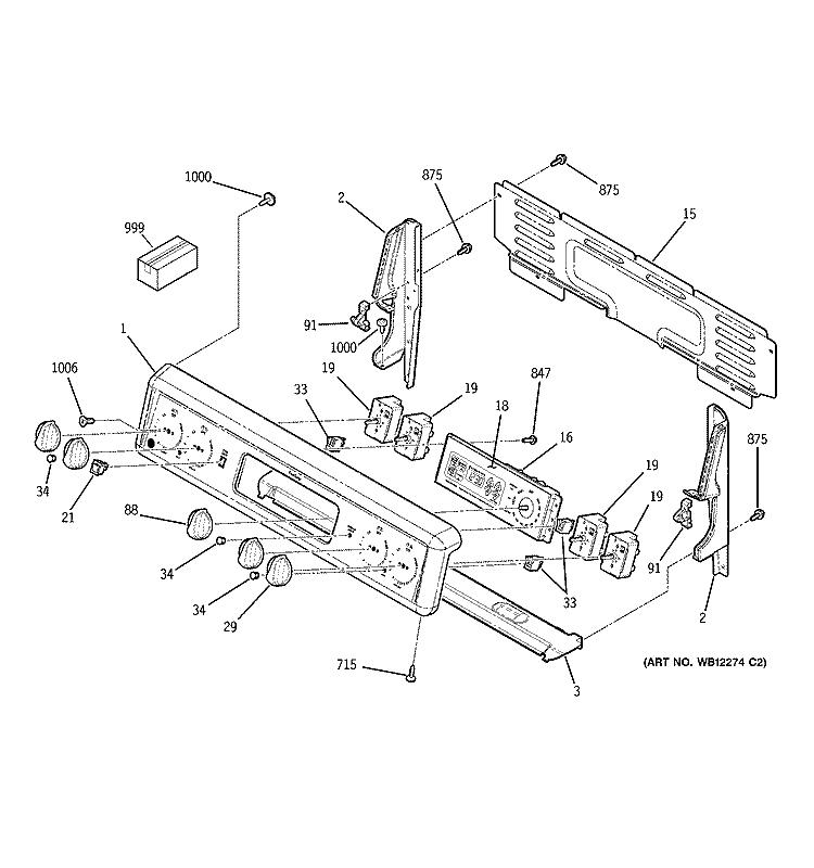 CONTROL PANEL Diagram and Parts List for JBP69WD2WW  General Electric Range