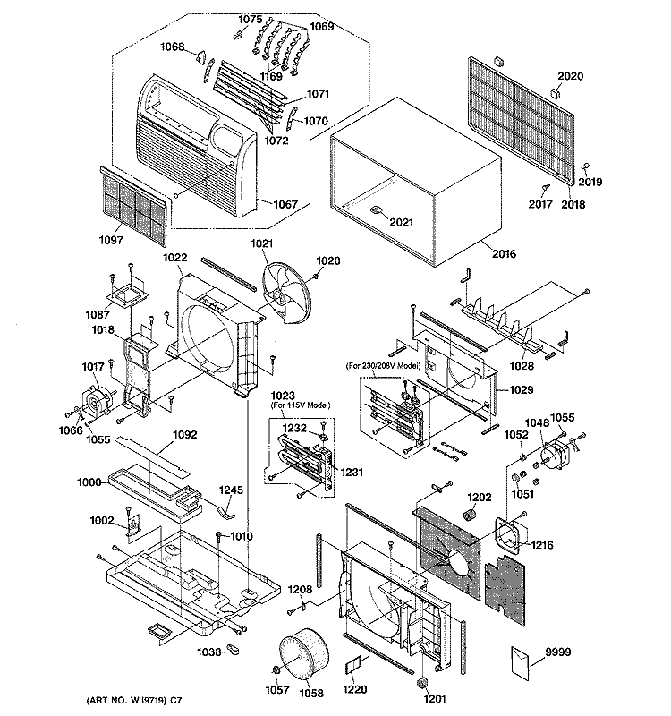 CABINET & COMPONENTS Diagram and Parts List for AJHS08ASAM1  General Electric Air Conditioner
