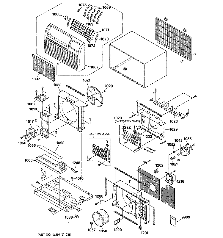 CABINET & COMPONENTS Diagram and Parts List for AJHS08DCAM1  General Electric Air Conditioner
