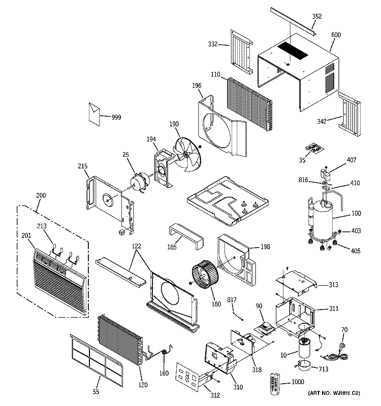 ROOM AIR CONDITIONER Diagram and Parts List for ASW06LAS1  General Electric Air Conditioner