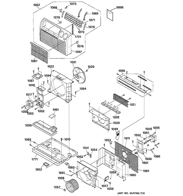 CABINET & COMPONENTS Diagram and Parts List for AJCS12DCM1  General Electric Air Conditioner
