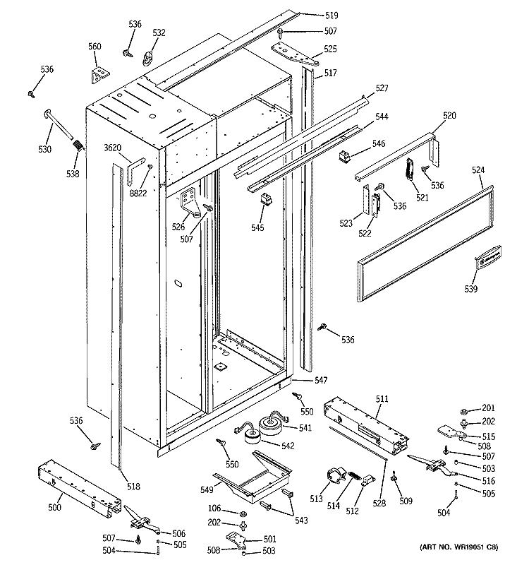 CASE PARTS Diagram and Parts List for ZIS360NMB  General Electric Refrigerator
