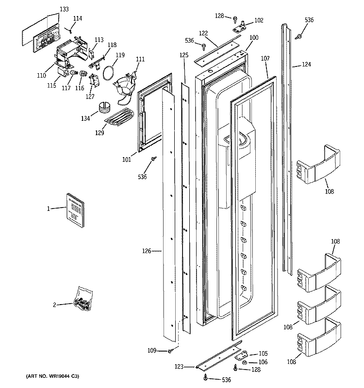 FREEZER DOOR Diagram and Parts List for ZISB480DMB  General Electric Refrigerator