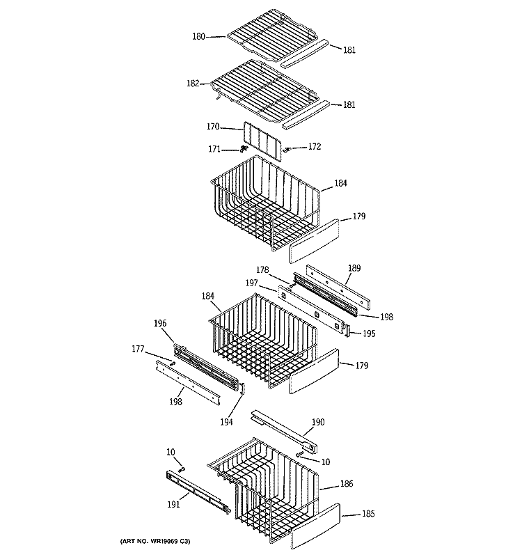 FREEZER SHELVES Diagram and Parts List for PSP27SHMFCBS  General Electric Refrigerator