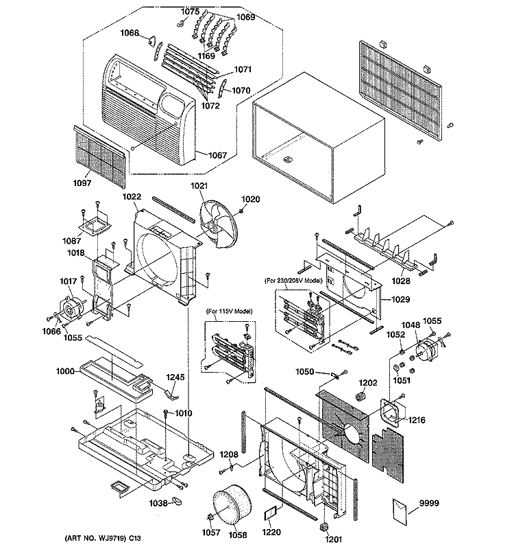 CABINET & COMPONENTS Diagram and Parts List for AJCH12DCAM1  General Electric Air Conditioner