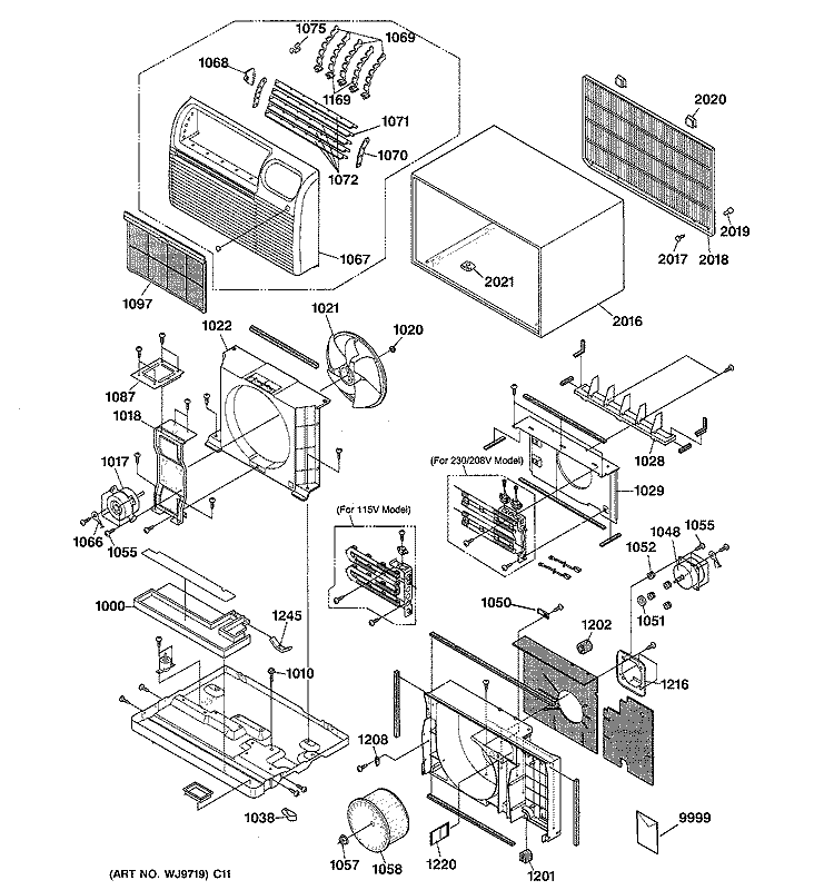 CABINET & COMPONENTS Diagram and Parts List for AJCS10AZAM1  General Electric Air Conditioner