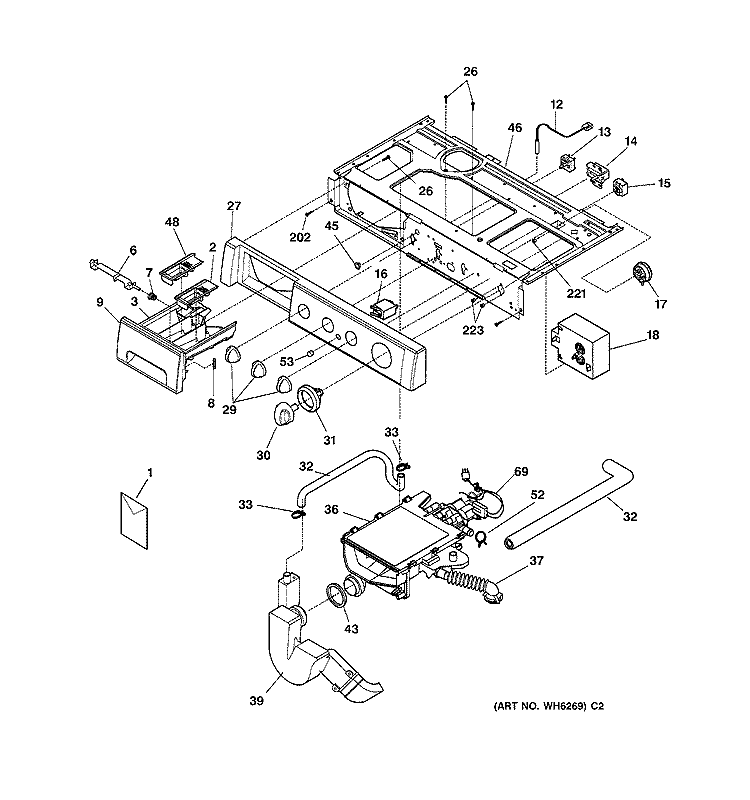 CONTROL PANEL Diagram and Parts List for WSXH208A1WW  General Electric Washer