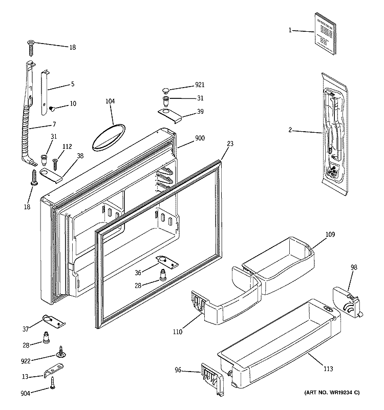FREEZER DOOR Diagram and Parts List for HTG25DBMARWW  Hotpoint Refrigerator