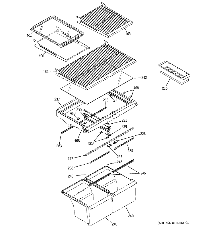 FRESH FOOD SHELVES Diagram and Parts List for HTG25DBMARWW  Hotpoint Refrigerator