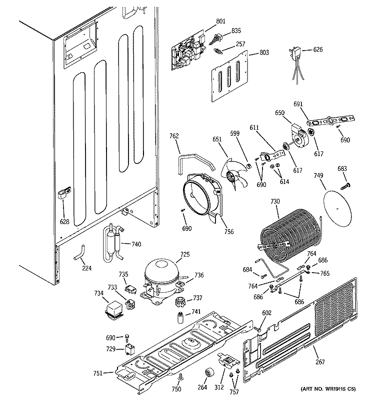 SEALED SYSTEM & MOTHER BOARD Diagram and Parts List for HTG25DBMARWW  Hotpoint Refrigerator