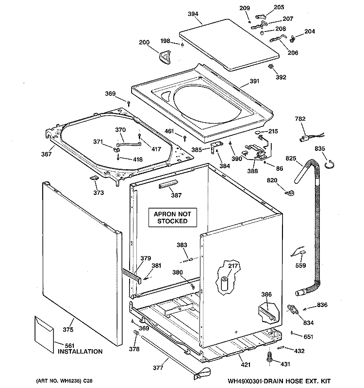 CABINET, COVER & FRONT PANEL Diagram and Parts List for VBXR1090B3CC  Hotpoint Washer
