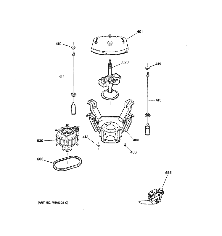 SUSPENSION, PUMP & DRIVE COMPONENTS Diagram and Parts List for VBXR1090B3CC  Hotpoint Washer