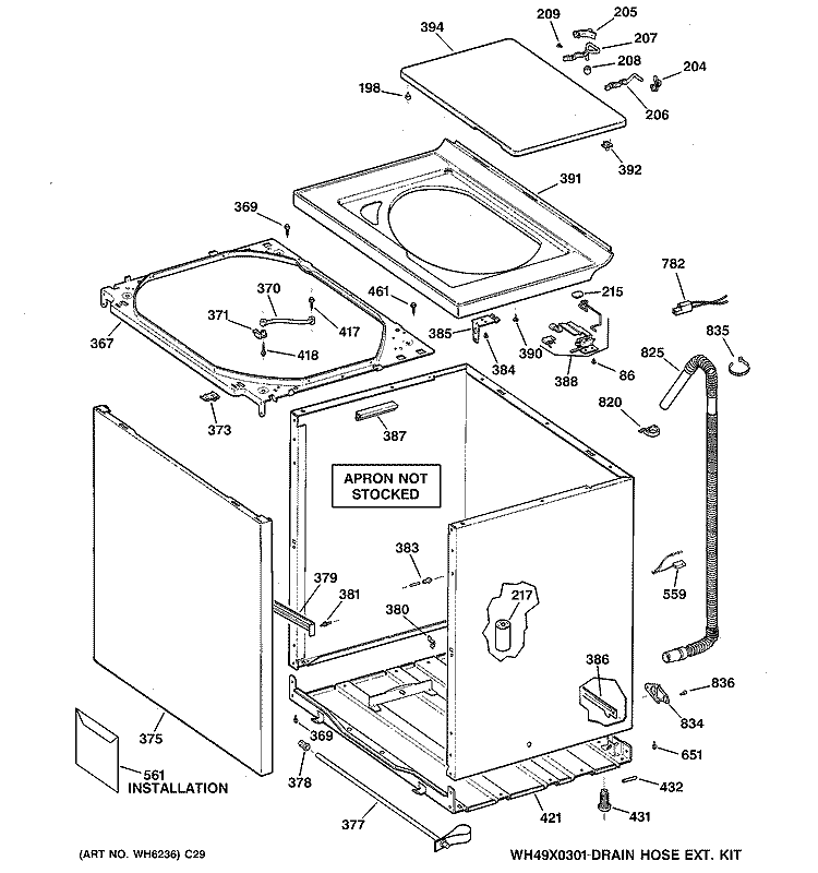 CABINET, COVER & FRONT PANEL Diagram and Parts List for VLXR1020A4WO  Hotpoint Washer