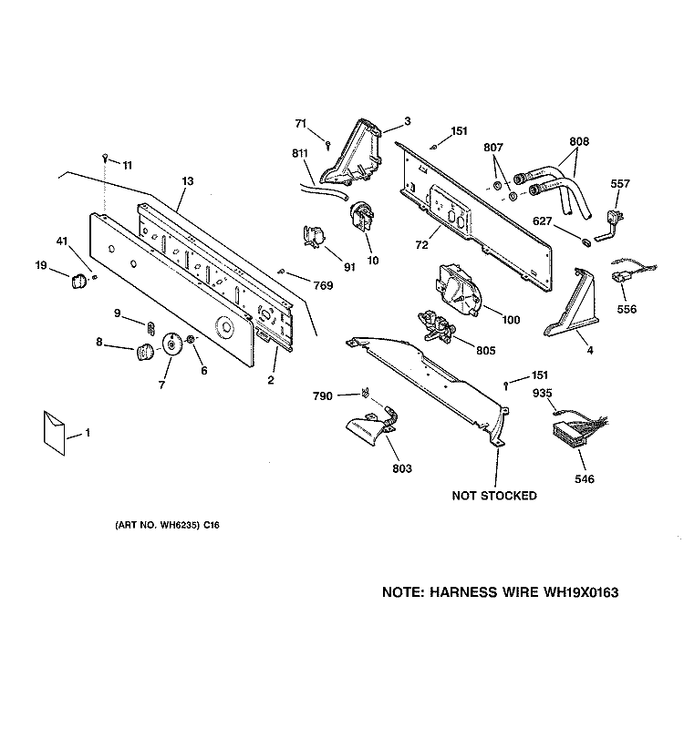 CONTROLS & BACKSPLASH Diagram and Parts List for VLXR1020A4WW  Hotpoint Washer
