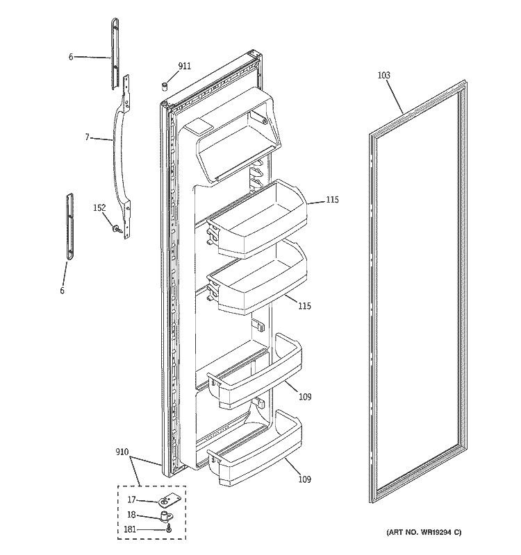 FRESH FOOD DOOR Diagram and Parts List for HSS22BDPAWH  Hotpoint Refrigerator