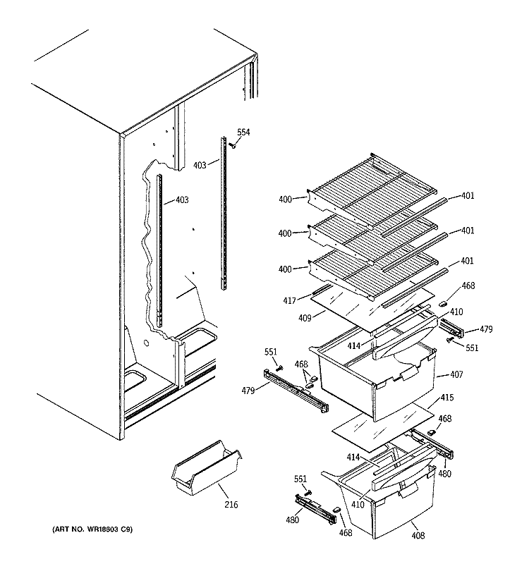 FRESH FOOD SHELVES Diagram and Parts List for HSS22BDPAWH  Hotpoint Refrigerator