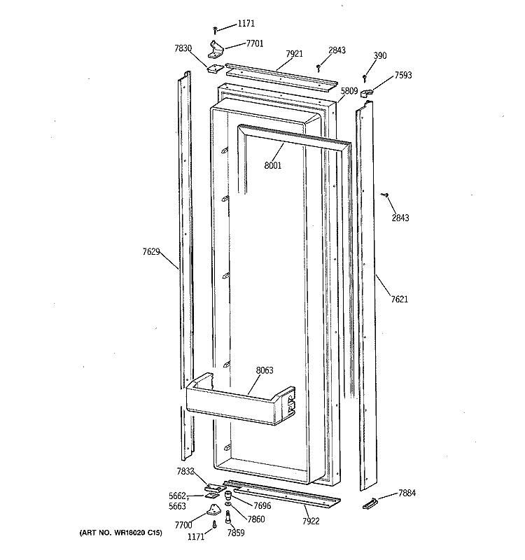 FRESH FOOD DOOR Diagram and Parts List for ZIS36NRB  General Electric Refrigerator