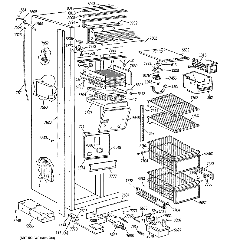 FREEZER SECTION Diagram and Parts List for ZIS36NTB  General Electric Refrigerator