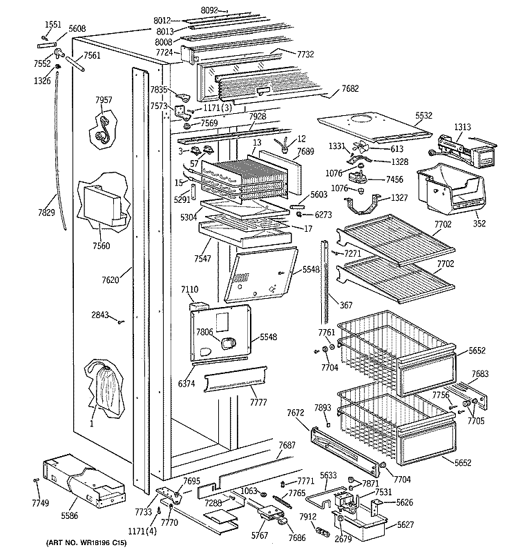 FREEZER SECTION Diagram and Parts List for ZIS36NTC  General Electric Refrigerator