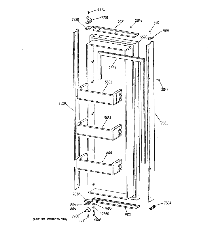 FRESH FOOD DOOR Diagram and Parts List for ZIS36NTE  General Electric Refrigerator