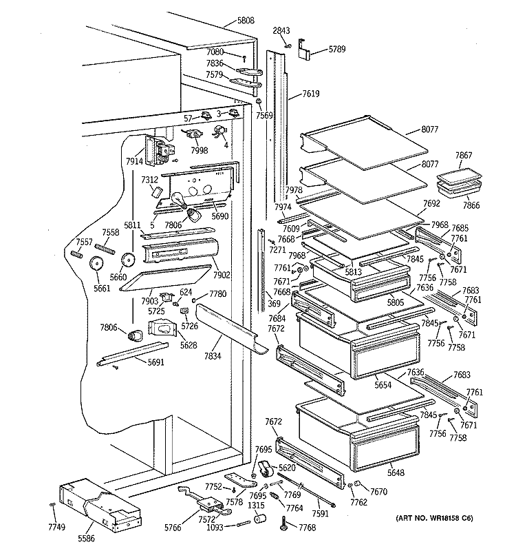 FRESH FOOD SECTION Diagram and Parts List for ZIS36NTE  General Electric Refrigerator