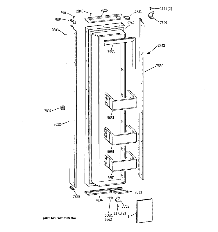 FREEZER DOOR Diagram and Parts List for ZIS48NSB  General Electric Refrigerator