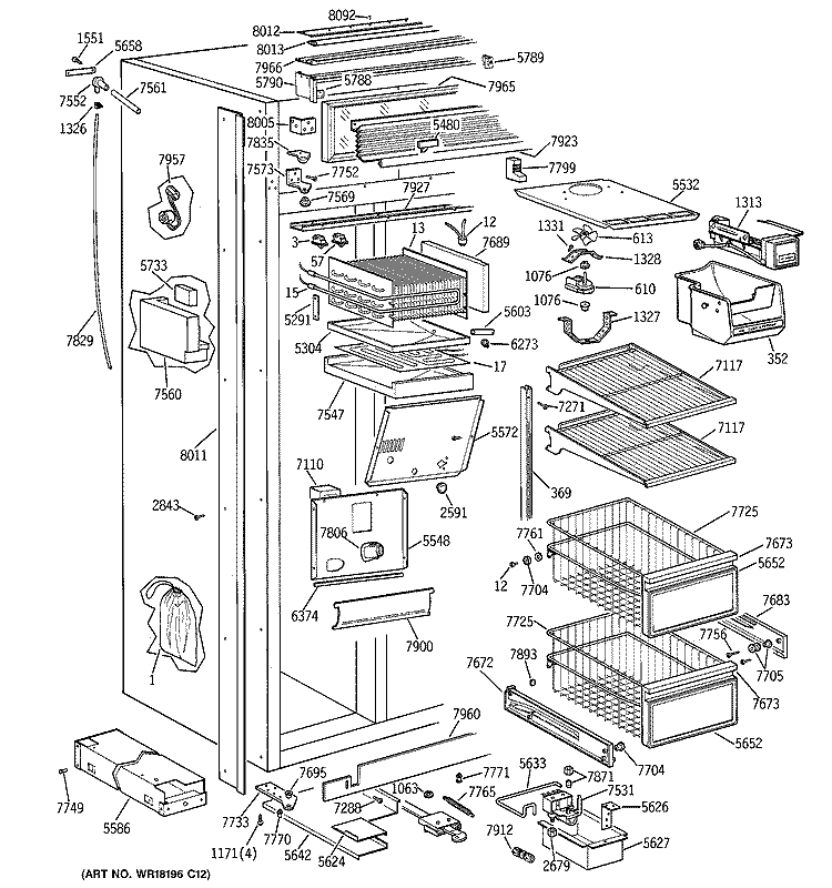 FREEZER SECTION Diagram and Parts List for ZIS48NSB  General Electric Refrigerator