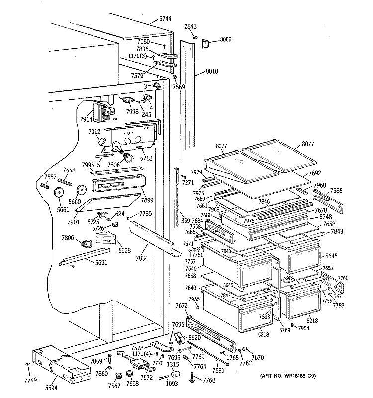 FRESH FOOD SECTION Diagram and Parts List for ZIS48NSB  General Electric Refrigerator