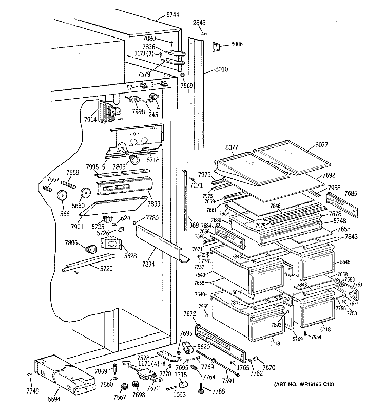 FRESH FOOD SECTION Diagram and Parts List for ZIS48NSE  General Electric Refrigerator