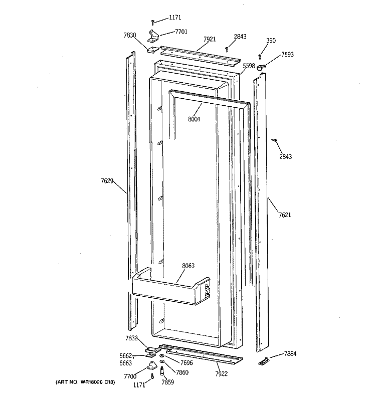 FRESH FOOD DOOR Diagram and Parts List for ZISB36DRB  General Electric Refrigerator