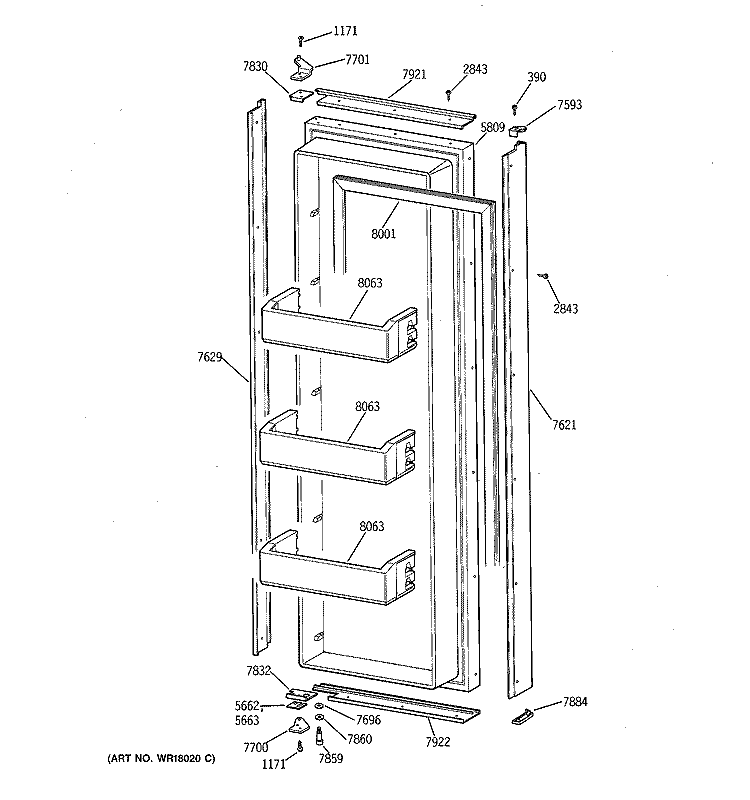 FRESH FOOD DOOR Diagram and Parts List for ZISB36DSC  General Electric Refrigerator