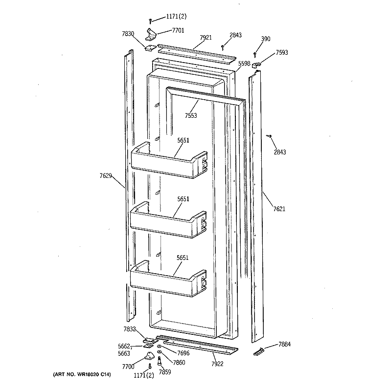 FRESH FOOD DOOR Diagram and Parts List for ZISW36DTE  General Electric Refrigerator