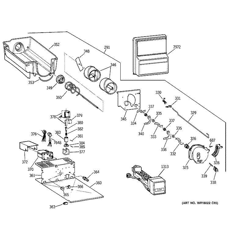 ICE MAKER & DISPENSER Diagram and Parts List for ZISW36DTE  General Electric Refrigerator