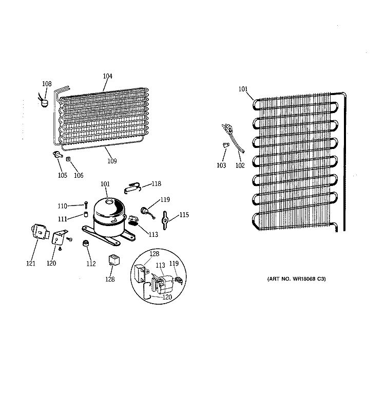 UNIT PARTS Diagram and Parts List for FF16DSBRWH  General Electric Freezer