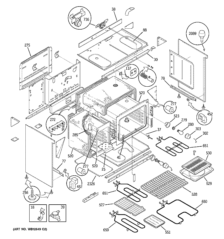 BODY PARTS Diagram and Parts List for JCP67Y6WW  General Electric Range