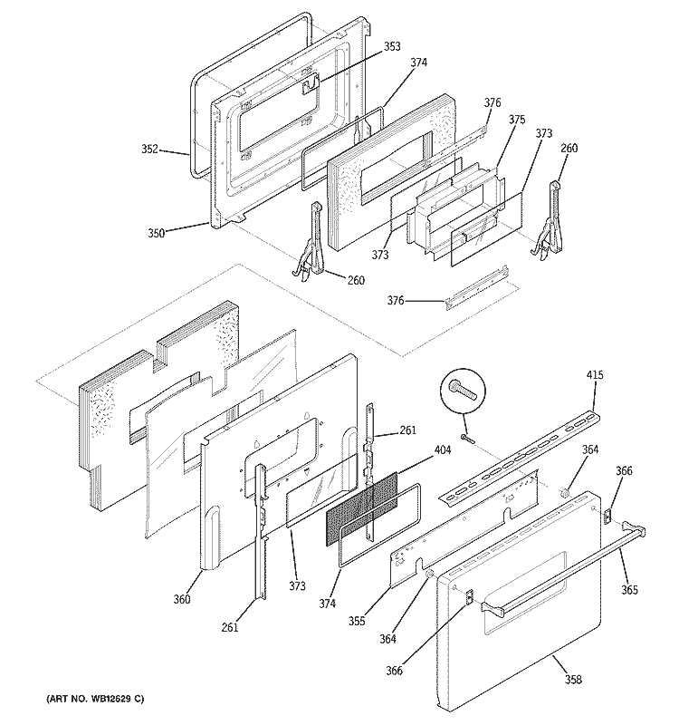 DOOR Diagram and Parts List for JCP67Y6WW  General Electric Range