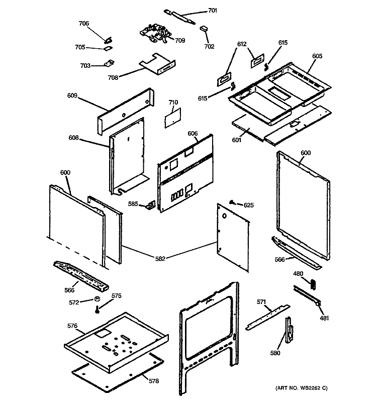 LOWER OVEN CABINET ASSEMBLY Diagram and Parts List for JSP69WVWW  General Electric Range