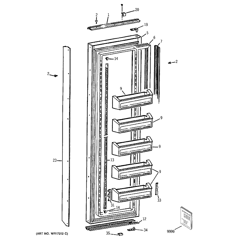 FREEZER DOOR Diagram and Parts List for ZIS42CMC  General Electric Refrigerator