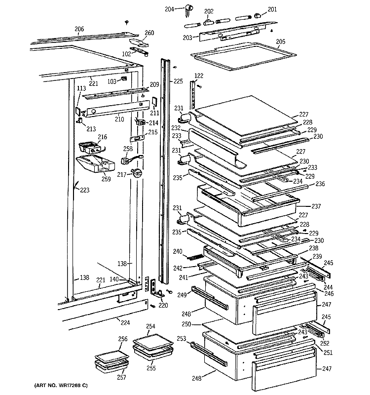 FRESH FOOD SECTION Diagram and Parts List for ZIS42CMC  General Electric Refrigerator