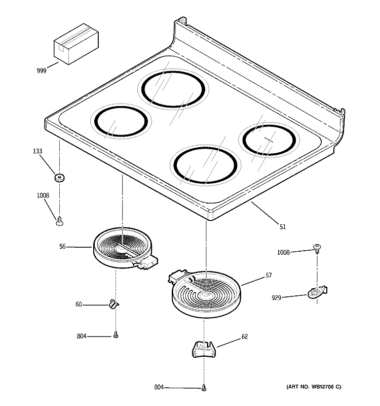 COOKTOP Diagram and Parts List for EER3001D01SS  General Electric Range