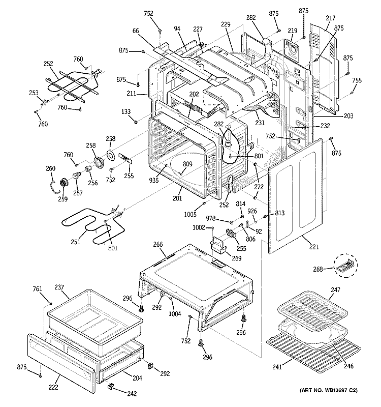 BODY PARTS Diagram and Parts List for EER3001D01SS  General Electric Range
