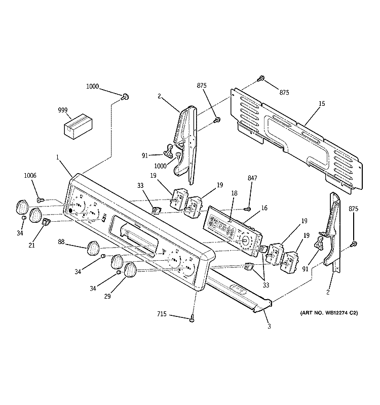 CONTROL PANEL Diagram and Parts List for JB700CD2CC  General Electric Range
